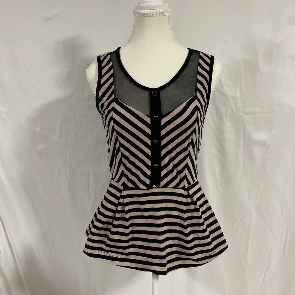 Urban Outfitters Pins and Needles Sleeveless Peplum Striped Top w/ Mesh Back L
